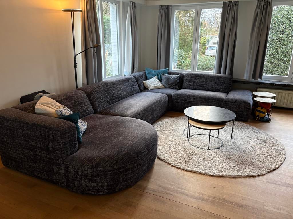 Hoekzetel grijs u vorm, Huis en Inrichting, Zetels | Complete zithoeken, Ophalen, Zo goed als nieuw, Stof