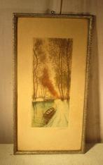 Prachtige antieke Ets 'Rivier in de Winter' - gesigneerd, Antiek en Kunst, Kunst | Etsen en Gravures, Ophalen of Verzenden