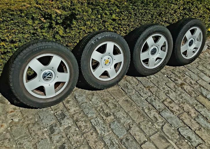 4 roues hiver 195/65-15 pour VW, entraxe 5x100, Auto-onderdelen, Banden en Velgen, Banden en Velgen, Winterbanden, 15 inch, 195 mm