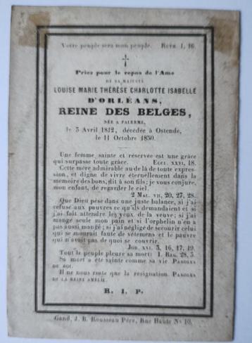 Bidprentje Koningin van Belgie Louise Marie D'Orleans. beschikbaar voor biedingen