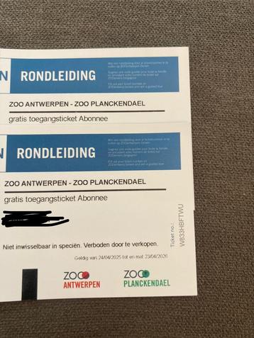 2 toegangstickets Zoo Antwerpen/Planckendael, Tickets en Kaartjes, Twee personen, Ticket of Toegangskaart