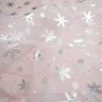 Promo! 5462) 150x100cm Organza roze sneeuwvlok glitter, 120 cm of meer, Nieuw, Ophalen of Verzenden, Roze