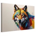 Wolf met kleurrijke vacht canvas 60x40cm - 18mm., Nieuw, Verzenden
