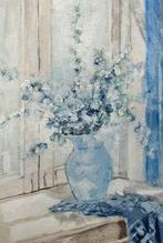 vaas met blauwe bloemen, Antiek en Kunst, Kunst | Tekeningen en Fotografie, Ophalen of Verzenden