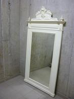Grote spiegel met kuif antiek H 195 cm hout creme geverfd, Antiek en Kunst, Antiek | Spiegels, 100 tot 150 cm, 150 tot 200 cm