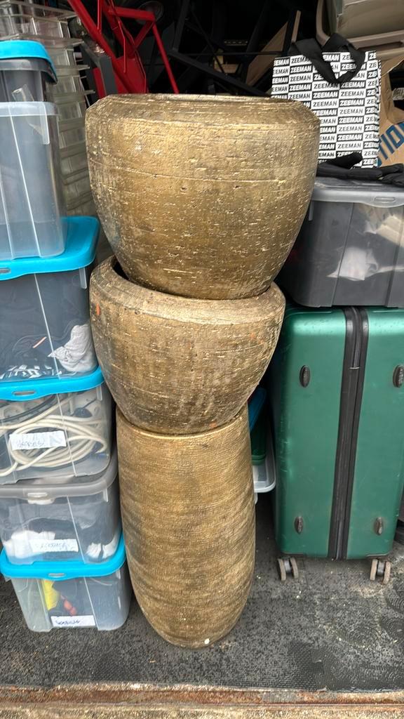 3 stenen decoratievazen met goudkleurige afwerking, Maison & Meubles, Accessoires pour la Maison | Vases, Comme neuf, Enlèvement