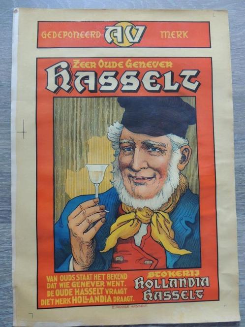 Stokerij Hollandia Hasselt 1958 Genever Affiche/ Poster, Collections, Marques & Objets publicitaires, Comme neuf, Autres types