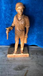 Mijnwerker Heusden 2/5/1960 beeld in hout, Antiek en Kunst, Ophalen