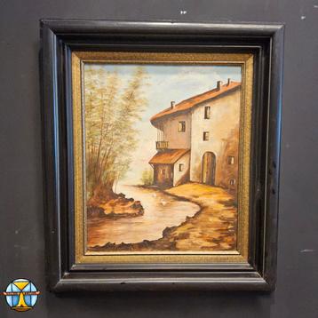 Romantisch olieverf schilderij frans landhuis (64x73,5cm)  beschikbaar voor biedingen