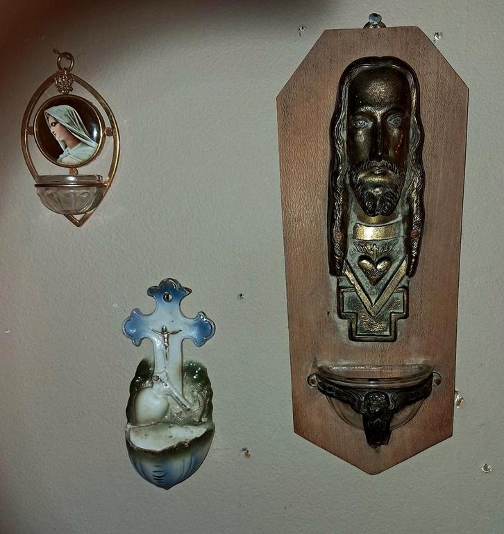 Set van  3 oude wijwatervatjes, Antiek en Kunst, Antiek | Religieuze voorwerpen, Ophalen of Verzenden