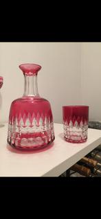 Carafe et verre pr lavabo en cristal rouge Val Saint Lambert, Ophalen