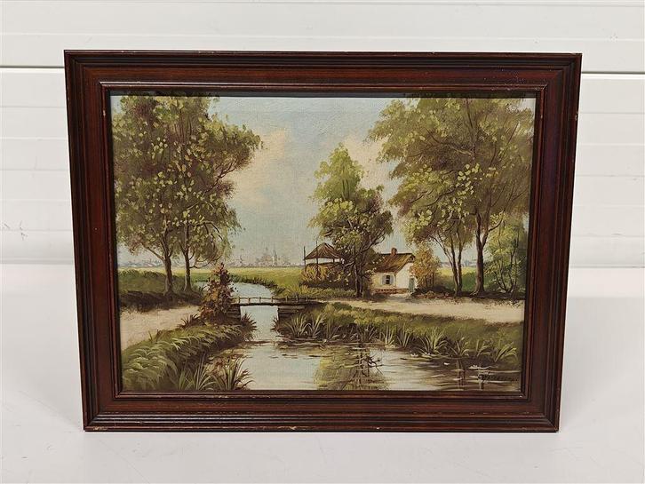 A6991 Landschap Schilderij [C. Haverkamp], Antiek en Kunst, Kunst | Schilderijen | Klassiek, Ophalen of Verzenden