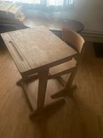 Vintage houten schoolbank en stoel, Ophalen, Gebruikt