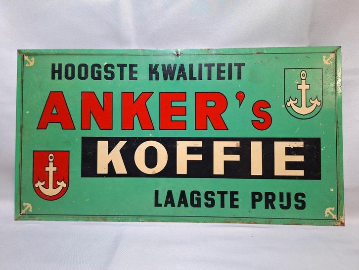 Enseigne publicitaire en tole 1959 Anker's Café, Collections, Marques & Objets publicitaires, Utilisé, Panneau publicitaire, Enlèvement ou Envoi