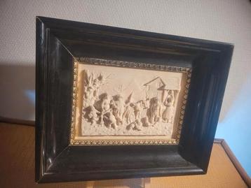 Calcaire pétrifié encadré,  scène de vie paysane, Enlèvement ou Envoi