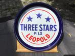 Plateau de bière en émaille Three Stars Leopold 1900 - 1940, Panneau, Plaque ou Plaquette publicitaire, Autres marques, Utilisé