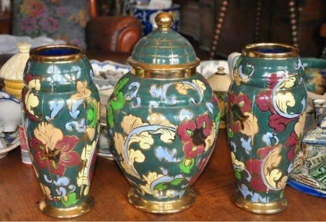 § trilogie art deco potiche et vase Wasmuel /amc, Antiek en Kunst, Antiek | Keramiek en Aardewerk, Ophalen of Verzenden