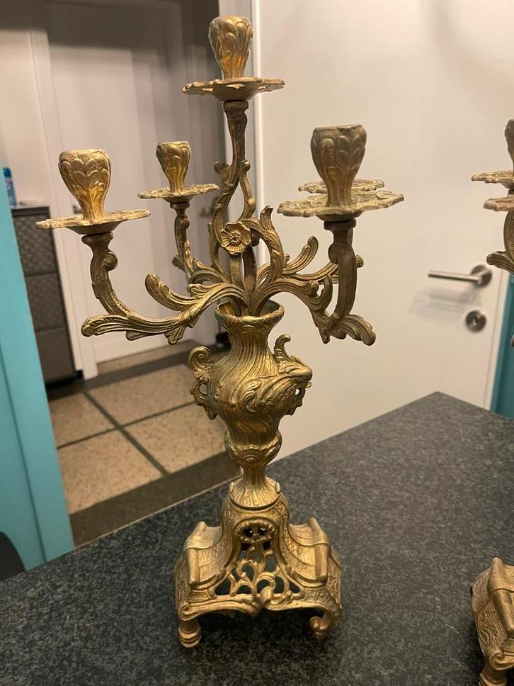 chandelier 5 branches en laiton, style rococo / Louis XV, Antiquités & Art, Antiquités | Bougeoirs, Autres matériaux, Enlèvement