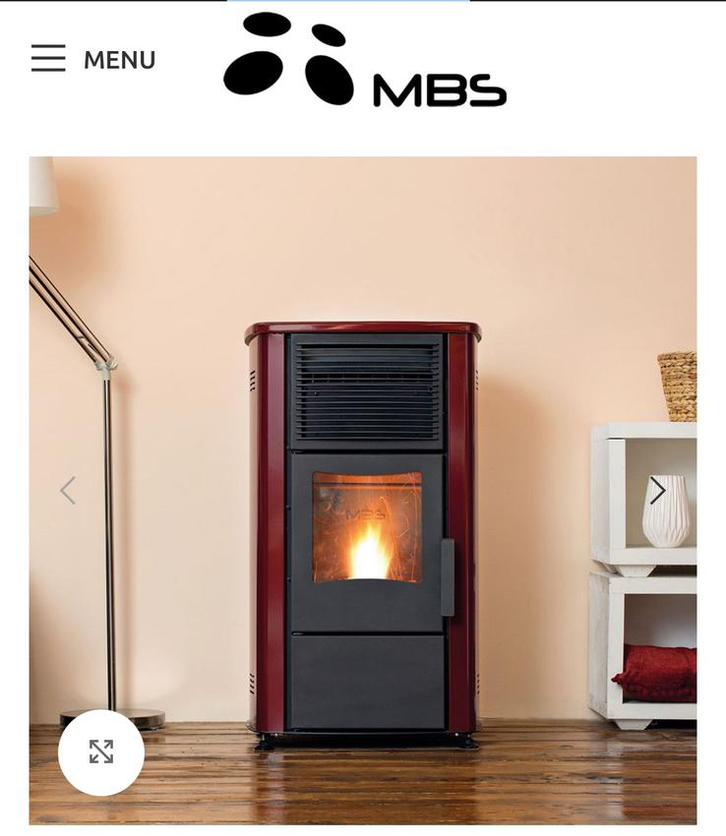 Pelletkachel MBS zwart/rood, Huis en Inrichting, Kachels, Gebruikt, Vrijstaand, Pelletkachel, Overige brandstoffen, Ophalen