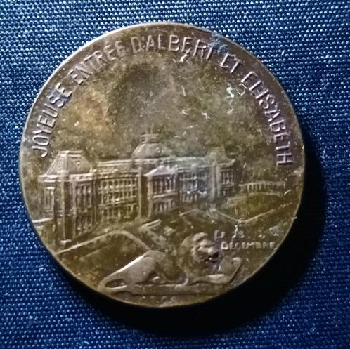 Medaille 1909, Blijde Intrede Brussel - Albert I & Elizabeth, Postzegels en Munten, Penningen en Medailles, Overige materialen