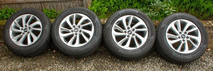 Set winterbanden op Hyundai velgen origineel, Auto-onderdelen, Banden en Velgen, Velg(en), Winterbanden, 19 inch, 225 mm, Gebruikt