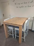 Hoge eettafel met 4 barkrukken, Ophalen, Gebruikt, 100 tot 150 cm, Eikenhout