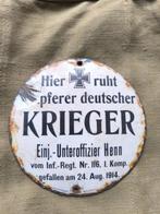 Plaque émaillée WW1 IR Nr 116 "Kaiser Wilhelm", Collections, Enlèvement ou Envoi