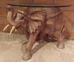 olifant - houten beeld -  Bali - met glasblad - tafeltje, Antiek en Kunst, Kunst | Beelden en Houtsnijwerken, Ophalen of Verzenden