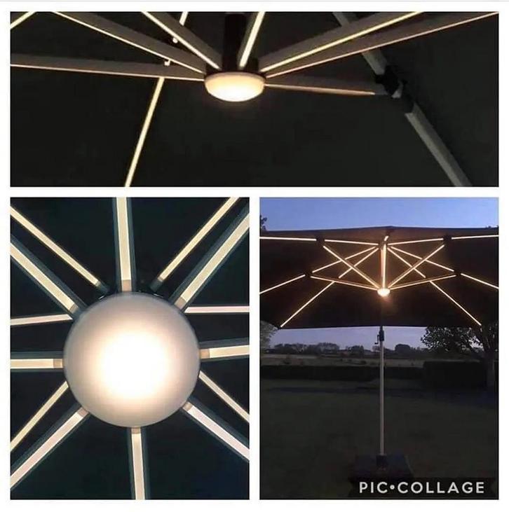 Witte parasol met LED verlichting - T&T design, Tuin en Terras, Parasols, Nieuw, Ophalen