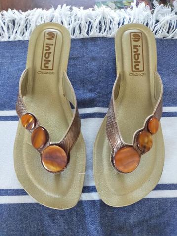 Inblu : comfortabel goud beige bruin teenslippers mt 39 beschikbaar voor biedingen