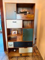 Bibliothèque 6 tiroirs 2 portes en manguier multicolore, Maison & Meubles, Enlèvement, Comme neuf