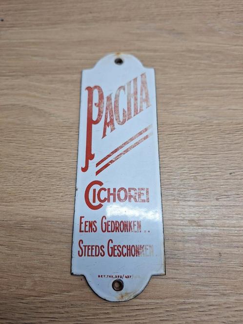 Emaille deur post bordje 1939 Pacha Cichorei, Verzamelen, Merken en Reclamevoorwerpen, Gebruikt, Reclamebord, Ophalen of Verzenden