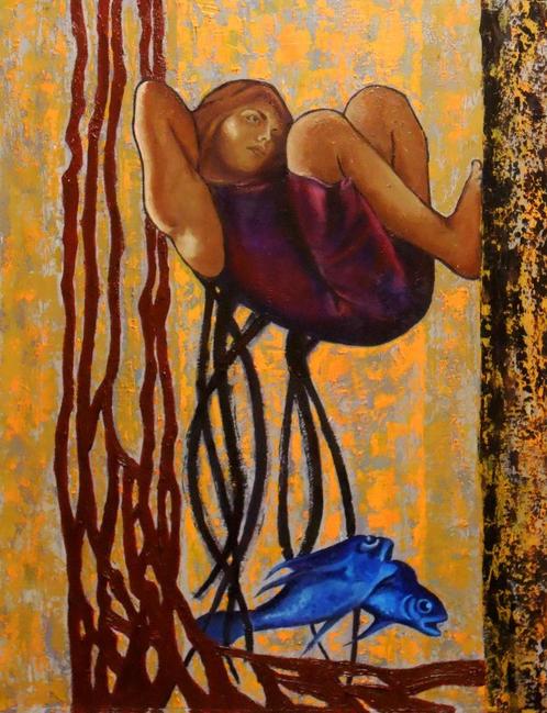 "Omhoog klimmen. Levitatie" Surrealistische schilderij, Antiek en Kunst, Kunst | Schilderijen | Modern, Verzenden