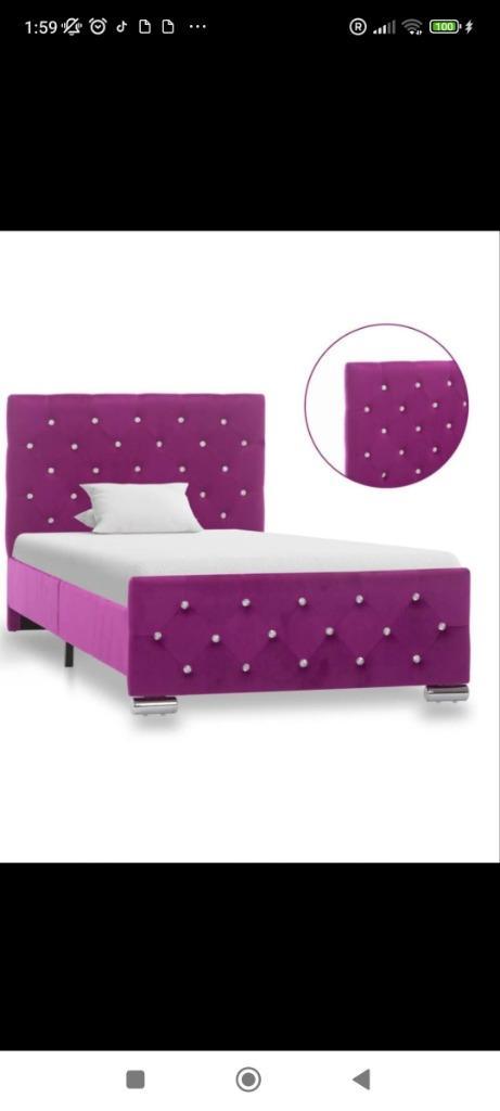 Cadre de lit velours capitonné 1 personne, Maison & Meubles, Chambre à coucher | Lits, Comme neuf, Une personne, 90 cm, 200 cm