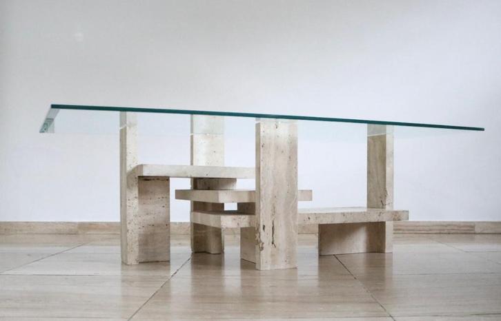 Willy Ballez coffee table - Vintage travertine salontafel, Antiek en Kunst, Curiosa en Brocante, Ophalen
