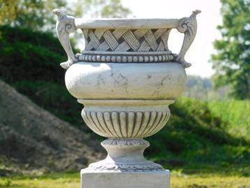 Vase de jardin avec oreilles sur socle - 110 cm - Pierre
