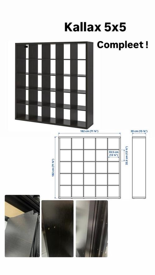 Kallax kast ikea 5x5  (187x187) zwart, Huis en Inrichting, Kasten | Boekenkasten, Gebruikt, 150 tot 200 cm, 150 tot 200 cm, 25 tot 50 cm
