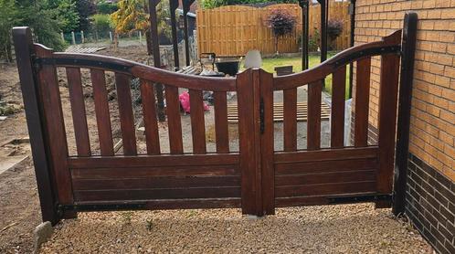 Massief eikenhouten tuinhek, Tuin en Terras, Tuinpoorten, Gebruikt, Draaipoort, Hout, 100 tot 150 cm, 200 cm of meer, Ophalen