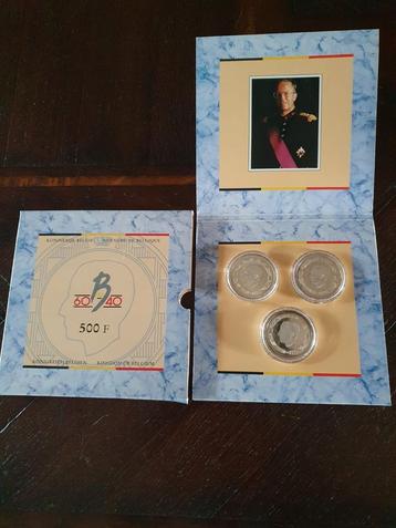 Set van 3 zilvermunten 1990 in QP 500 frank  Boudewijn, Setje, Zilver, Ophalen of Verzenden, Zilver