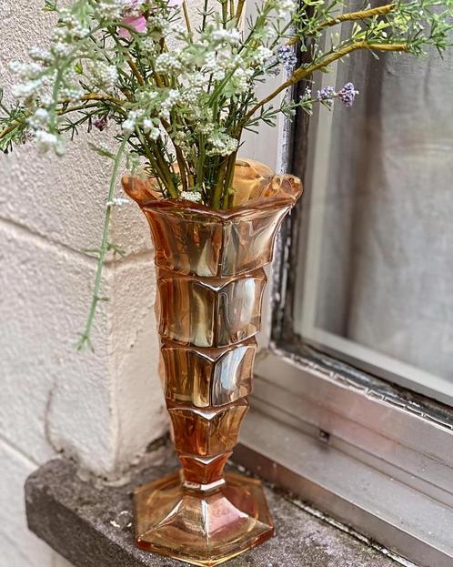 Art deco zalmkleurige vaas persglas bijpassend schaaltje, Maison & Meubles, Accessoires pour la Maison | Vases, Verre, Enlèvement ou Envoi
