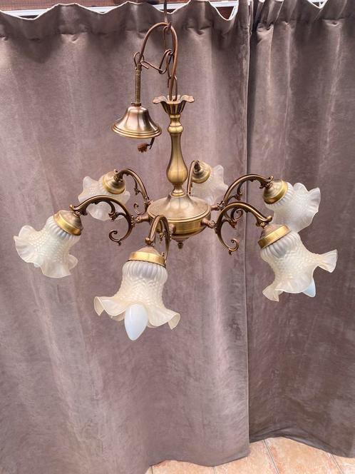 Ancien lustre a 6 globes, Huis en Inrichting, Lampen | Kroonluchters, Zo goed als nieuw, Ophalen