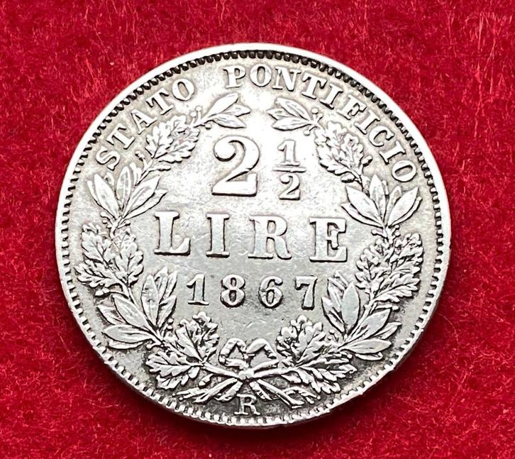 Zeldzame oude zilveren munt van 2,5 lire 1867, Antiek en Kunst, Antiek | Zilver en Goud, Zilver, Ophalen of Verzenden