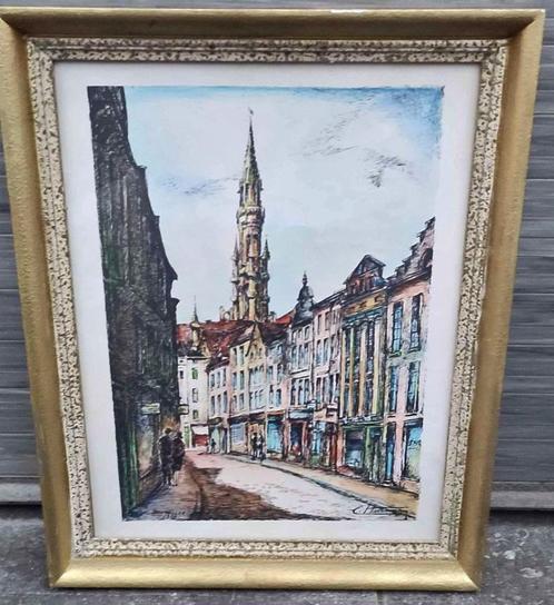 dessin aquarelle signe emile hermann, Antiek en Kunst, Kunst | Schilderijen | Klassiek, Ophalen of Verzenden