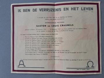 Doodsbrief Paters Gaston & Louis Crauwels beschikbaar voor biedingen