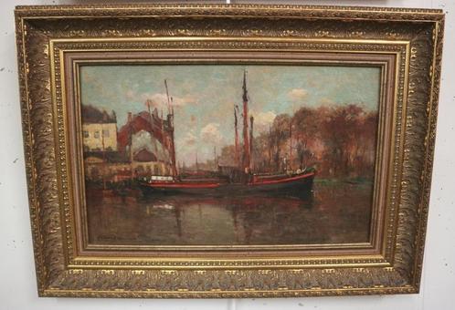 Frans Van Damme, havengezicht, Antiek en Kunst, Kunst | Schilderijen | Klassiek, Ophalen of Verzenden