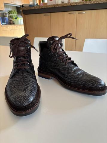 FLORIS VAN BOMMEL Hoge leren snakeprint heren veterboots beschikbaar voor biedingen