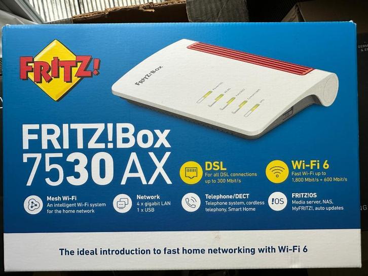 FritzBox 7530 AX nieuwe modemrouter, Computers en Software, Routers en Modems, Zo goed als nieuw, Router met modem, Ophalen