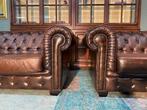 2x2 Chesterfield zetel bruin gevlamd GRATIS GELEVERD, Ophalen of Verzenden, Leer