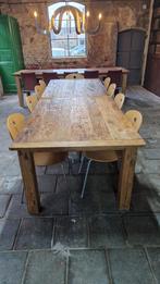 Oude boerentafel 290 cm mooi geleefd blad + 9 design stoelen, Huis en Inrichting, Tafels | Eettafels, 50 tot 100 cm, Grenenhout