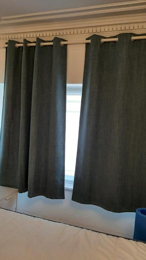 Paire de Rideaux en Polyester Vert-Gris, Huis en Inrichting, Stoffering | Gordijnen en Lamellen, Zo goed als nieuw, 150 tot 200 cm